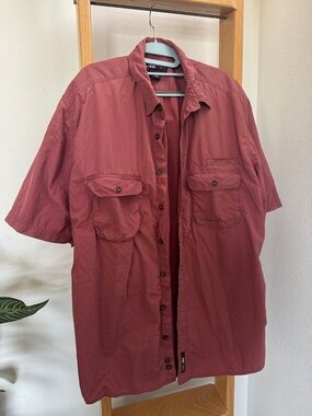 Eddie Bauer EBTek Utility Casual Short-Sleeve Button Front Shirt in salmon red